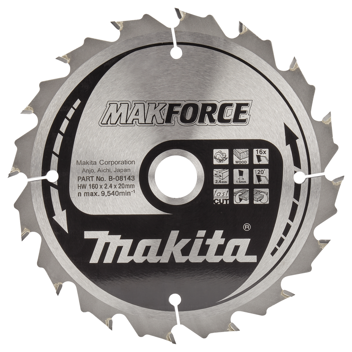 Makita B-08143 Cirkelzaagblad Hout | Makforce | 160 x 20 mm | 16-tands