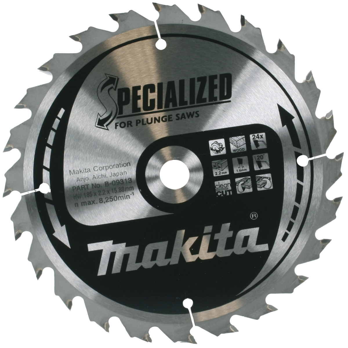 Makita B-09313 Cirkelzaagblad Hout (noest/spijker) | Embedded Tip | 185 x 15,88 mm | 24-tands