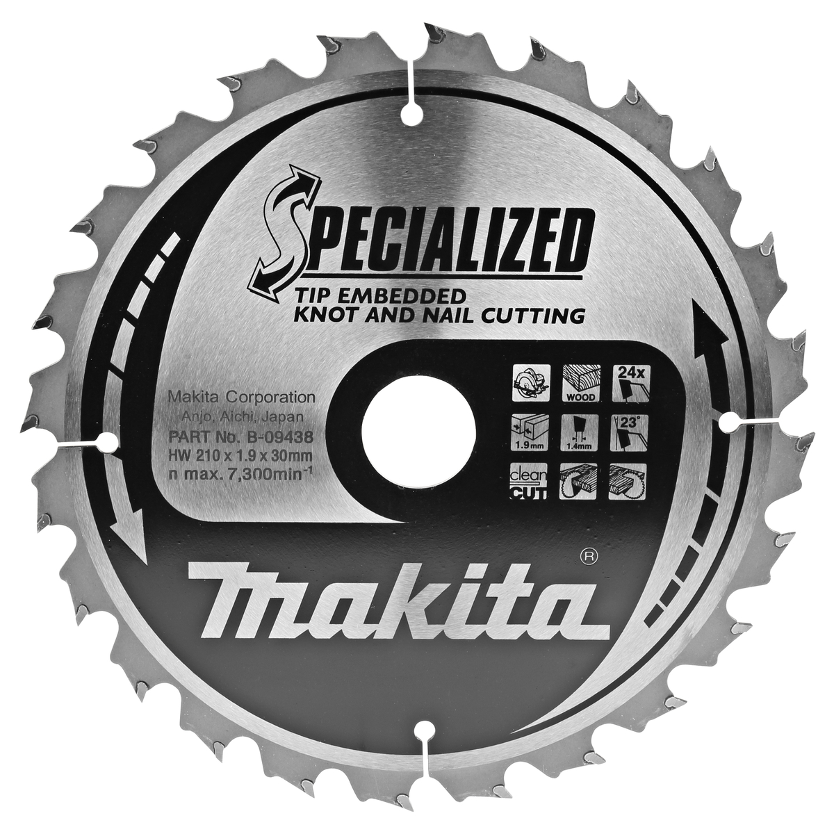 Makita B-09438 Cirkelzaagblad Hout (noest/spijker) | Embedded Tip | 210 x 30 mm | 24-tands