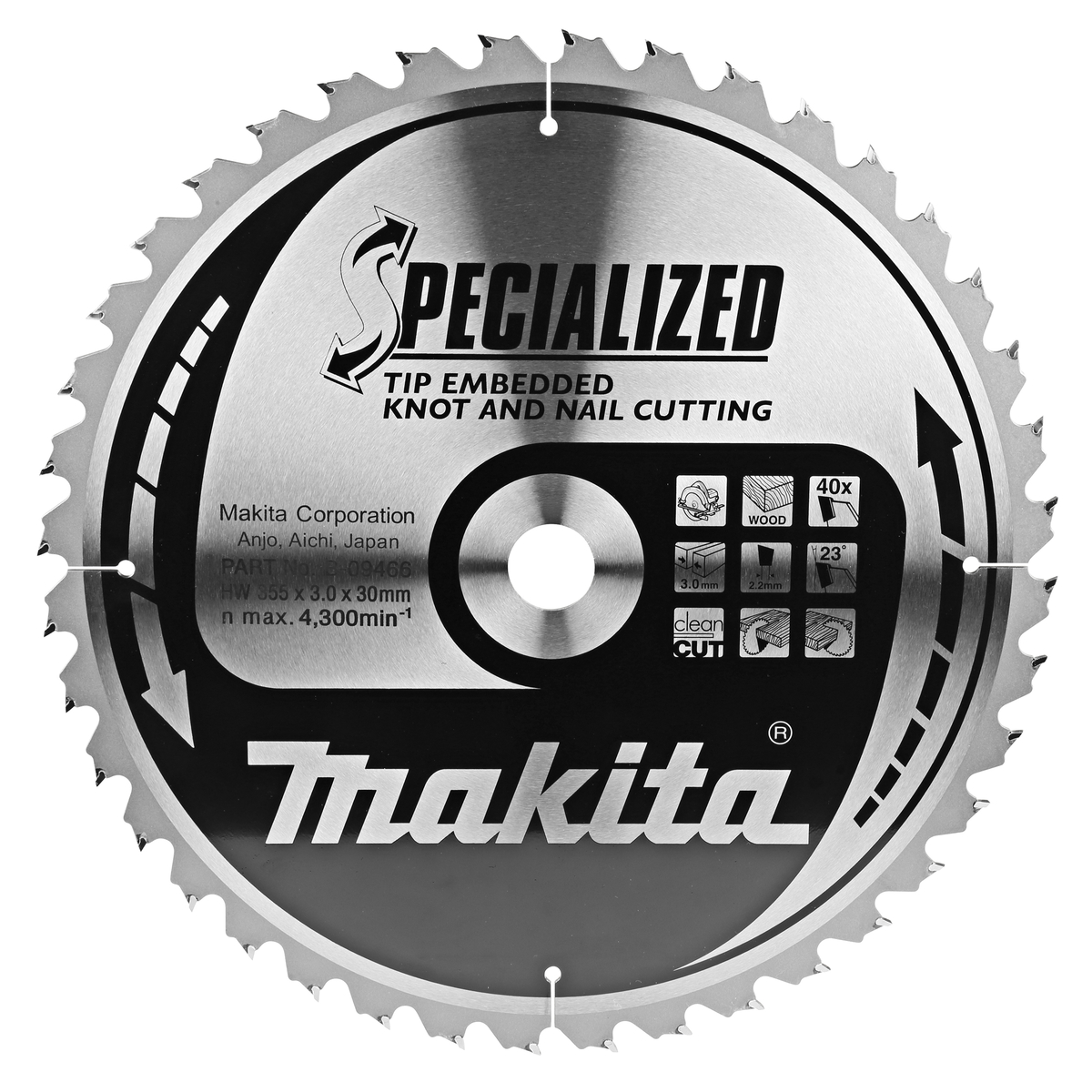 Makita B-09466 Cirkelzaagblad Hout (noest/spijker) | Embedded Tip | 355 x 30 mm | 40-tands