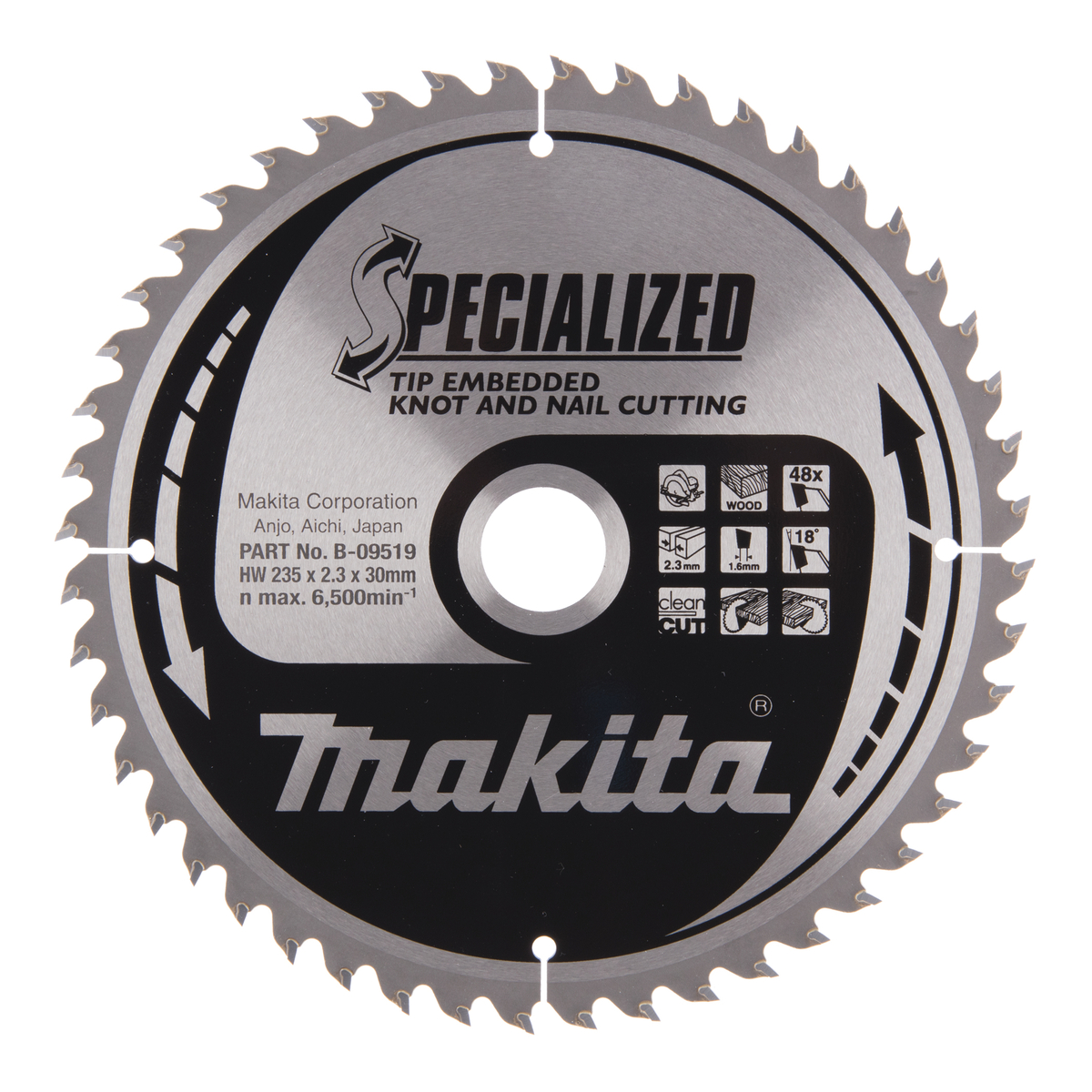 Makita B-09519 Cirkelzaagblad Hout (noest/spijker) | Embedded Tip | 235 x 30 mm | 48-tands