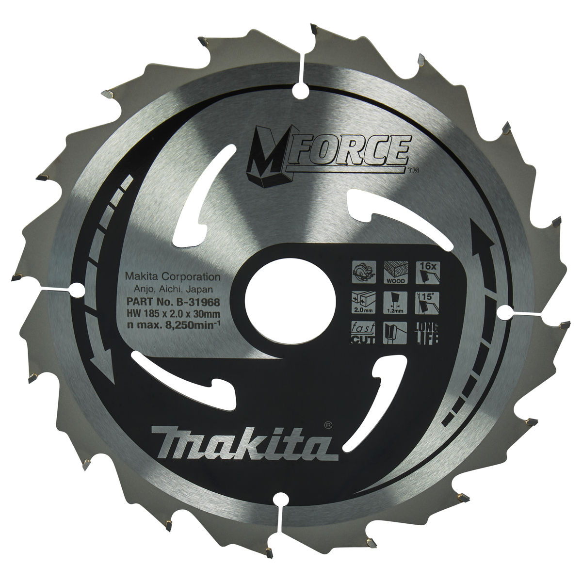 Makita B-31968 Cirkelzaagblad Hout | Mforce | 185 x 30 mm | 16-tands