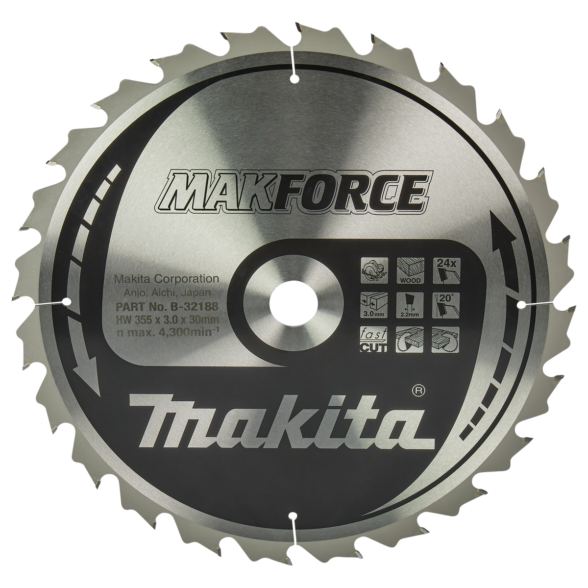 Makita B-32188 Cirkelzaagblad Hout | Makforce | 355 x 30 mm | 24-tands