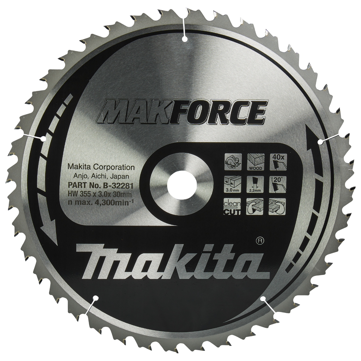 Makita B-32281 Cirkelzaagblad Hout | Makforce | 355 x 30 mm | 40-tands