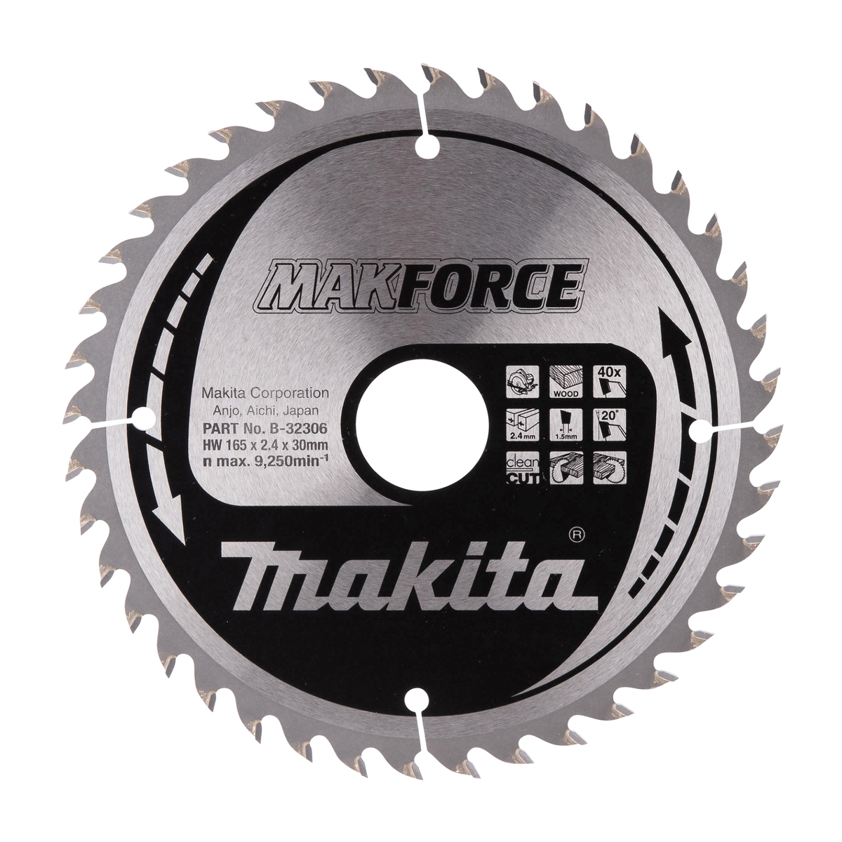 Makita B-32306 Cirkelzaagblad Hout | Makforce | 165 x 30 mm | 40-tands