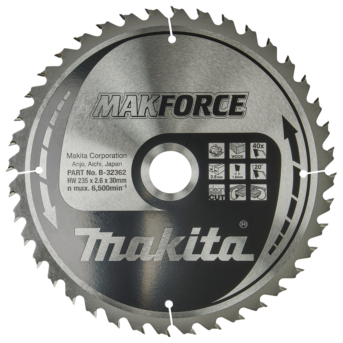 Makita B-32362 Cirkelzaagblad Hout | Makforce | 235 x 30 mm | 40-tands