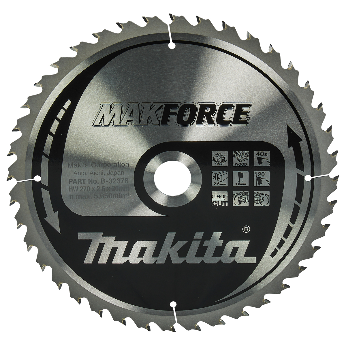Makita B-32378 Cirkelzaagblad Hout | Makforce | 270 x 30 mm | 40-tands