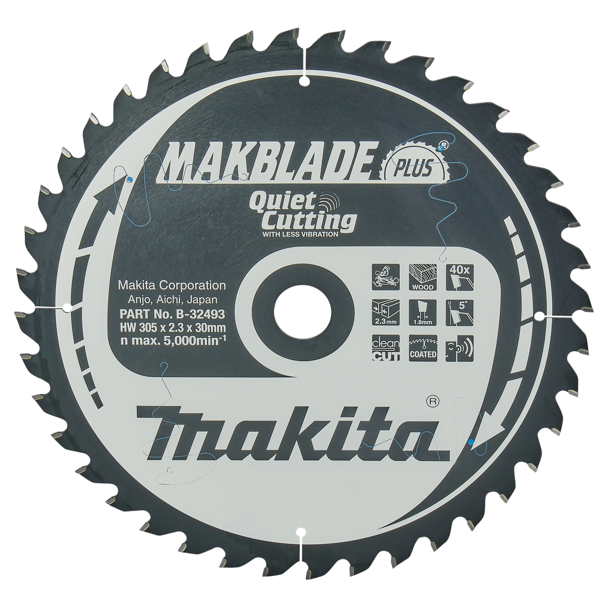 Makita B-32493 Afkortzaagblad Hout | Makblade-Plus | 305 x 30 mm | 40-tands