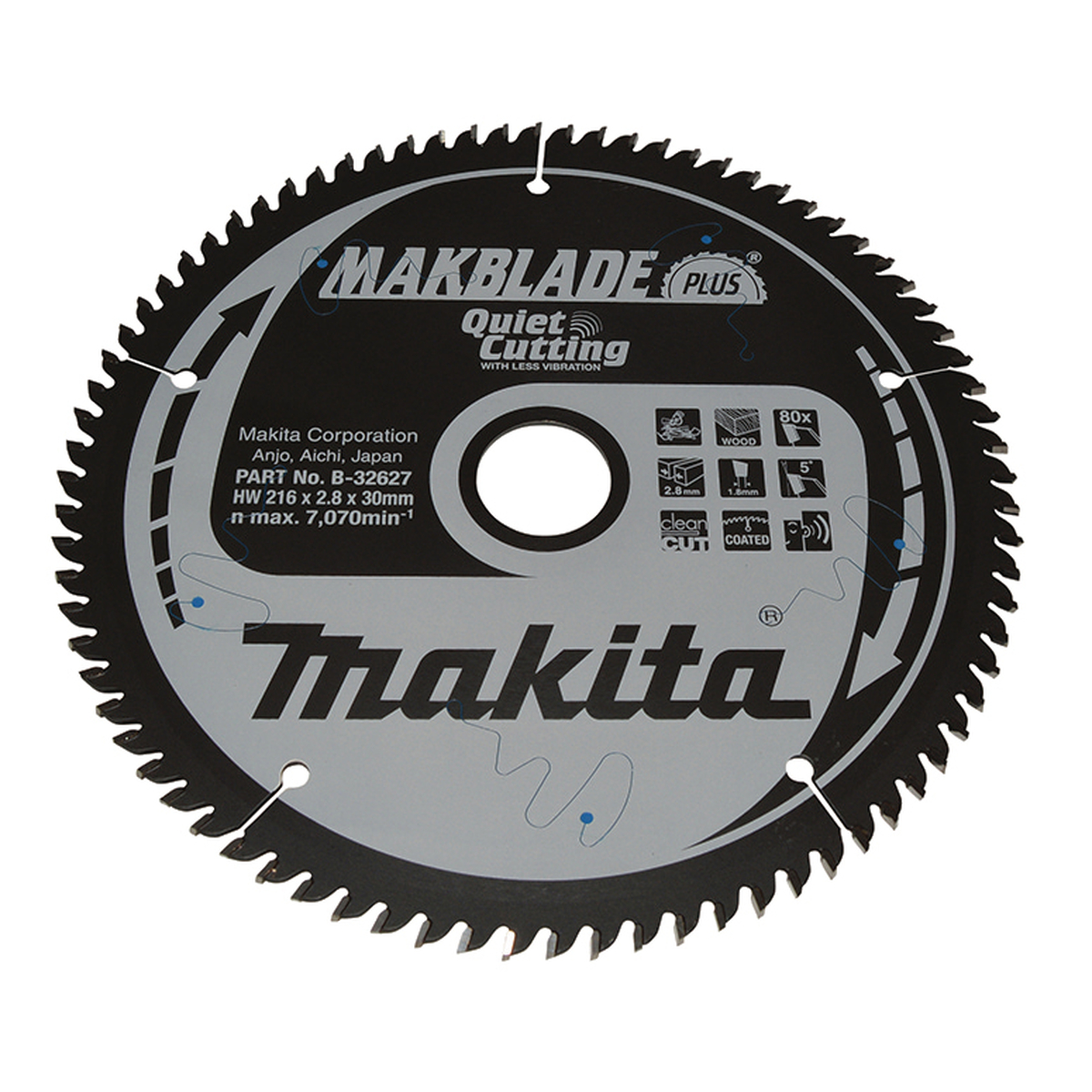 Makita B-32627 Afkortzaagblad Hout | Makblade-Plus | 216 x 30 mm | 80-tands