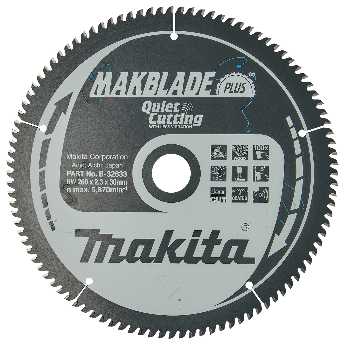 Makita B-32633 Afkortzaagblad Hout | Makblade-Plus | 260 x 30 mm | 100-tands