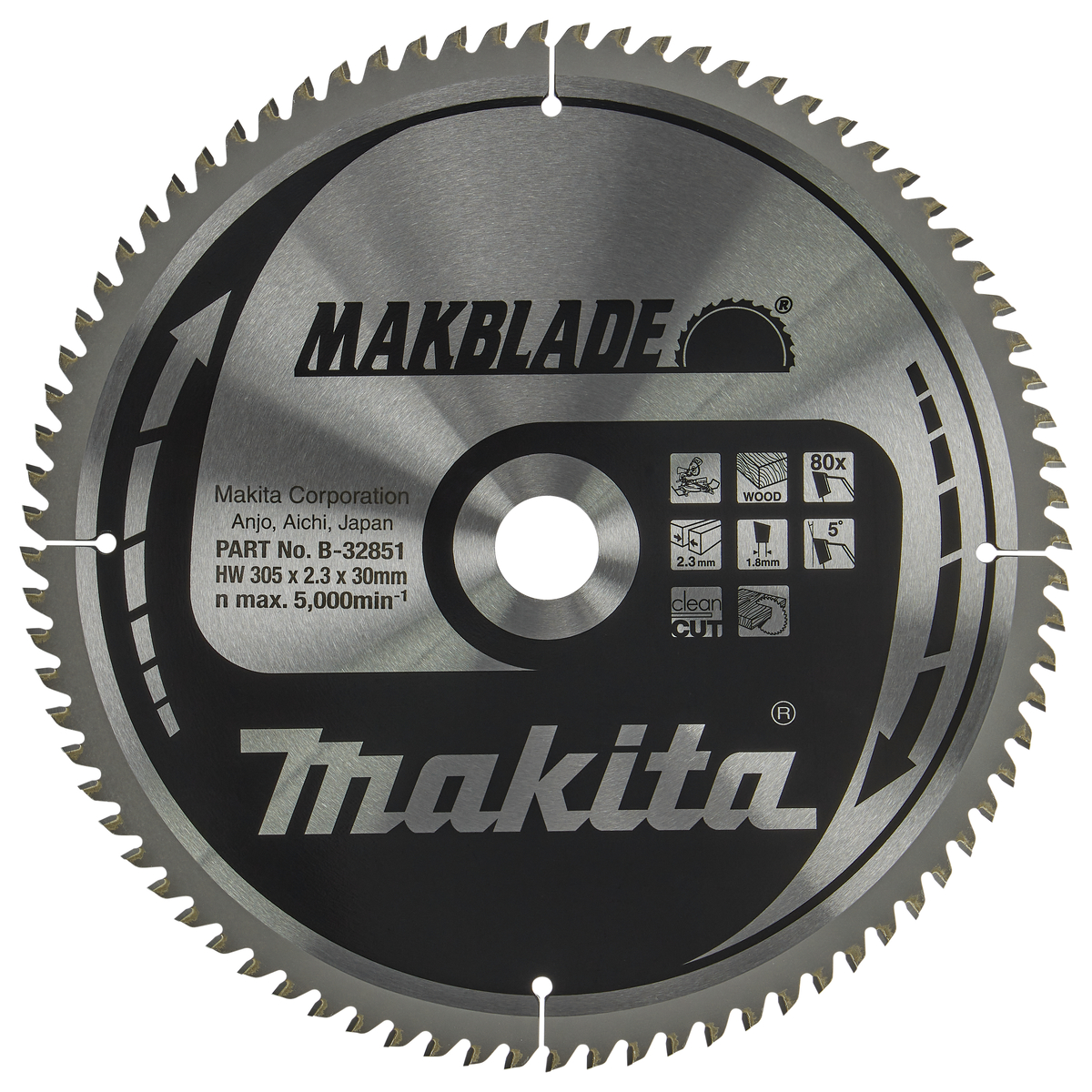 Makita B-32851 Afkortzaagblad Hout | Makblade | 305 x 30 mm | 80-tands