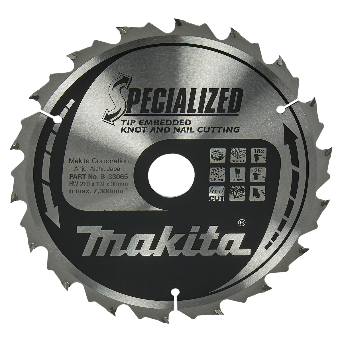 Makita B-33065 Cirkelzaagblad Hout (noest/spijker) | Embedded Tip | 210 x 30 mm | 18-tands