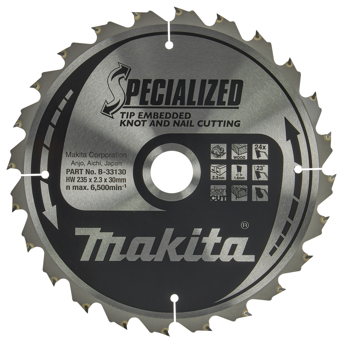 Makita B-33130 Cirkelzaagblad Hout (noest/spijker) | Embedded Tip | 235 x 30 mm | 24-tands