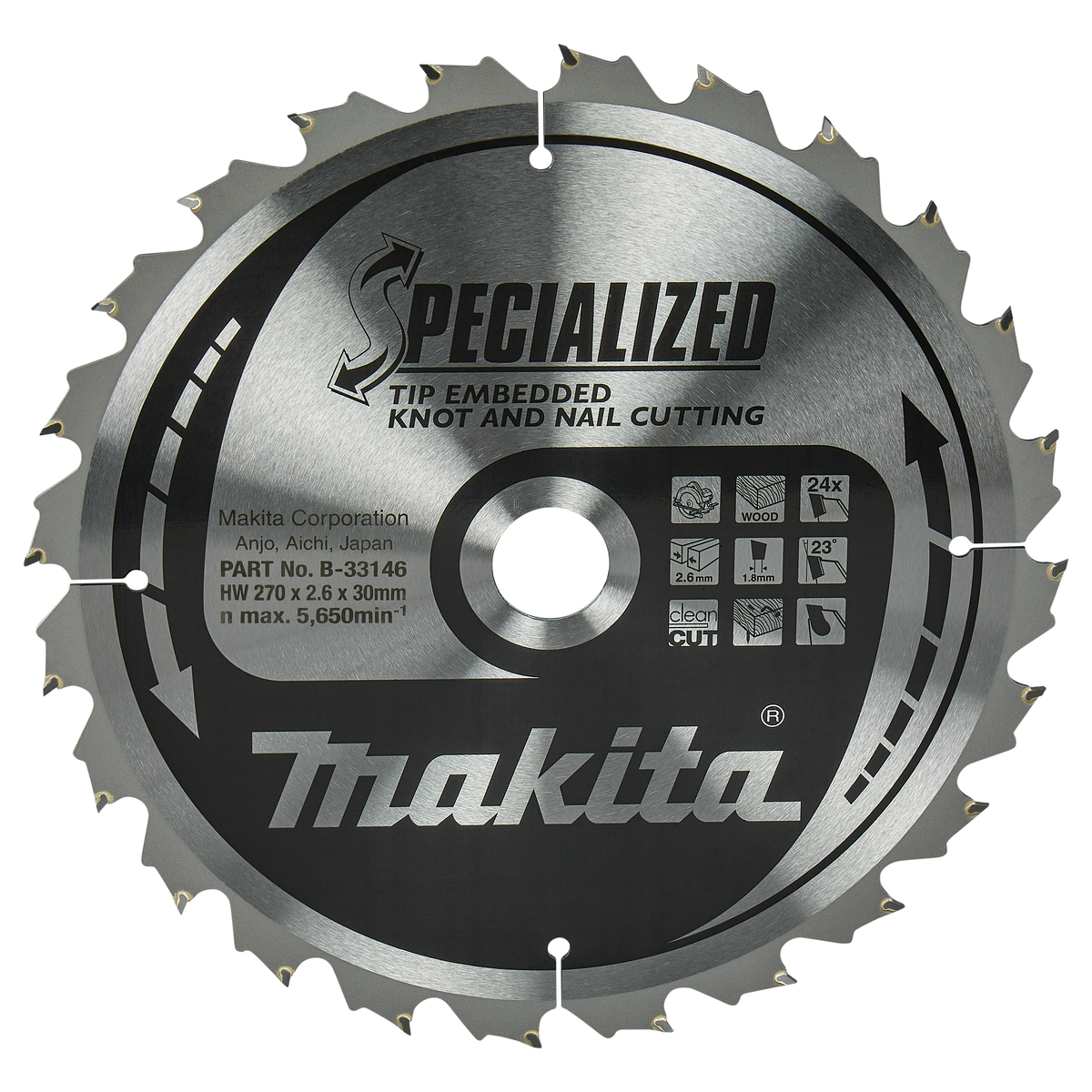 Makita B-33146 Cirkelzaagblad Hout (noest/spijker) | Embedded Tip | 270 x 30 mm | 24-tands