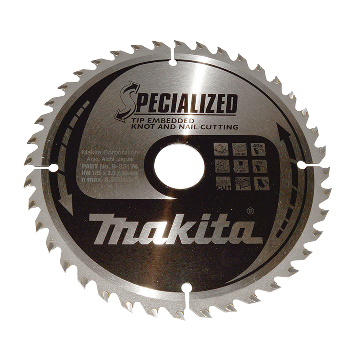 Makita B-33174 Cirkelzaagblad Hout (noest/spijker) | Embedded Tip | 185 x 30 mm | 40-tands