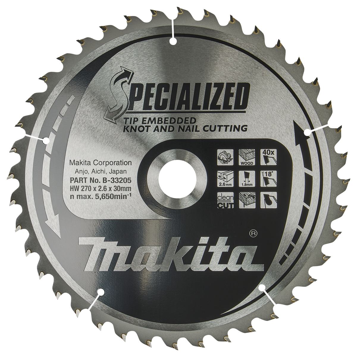 Makita B-33205 Cirkelzaagblad Hout (noest/spijker) | Embedded Tip | 270 x 30 mm | 40-tands