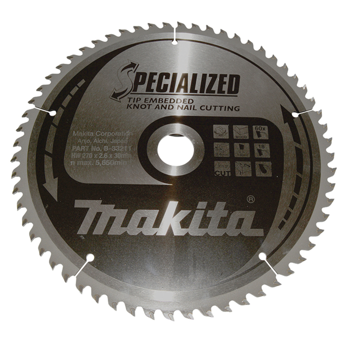 Makita B-33211 Cirkelzaagblad Hout (noest/spijker) | Embedded Tip | 270 x 30 mm | 60-tands