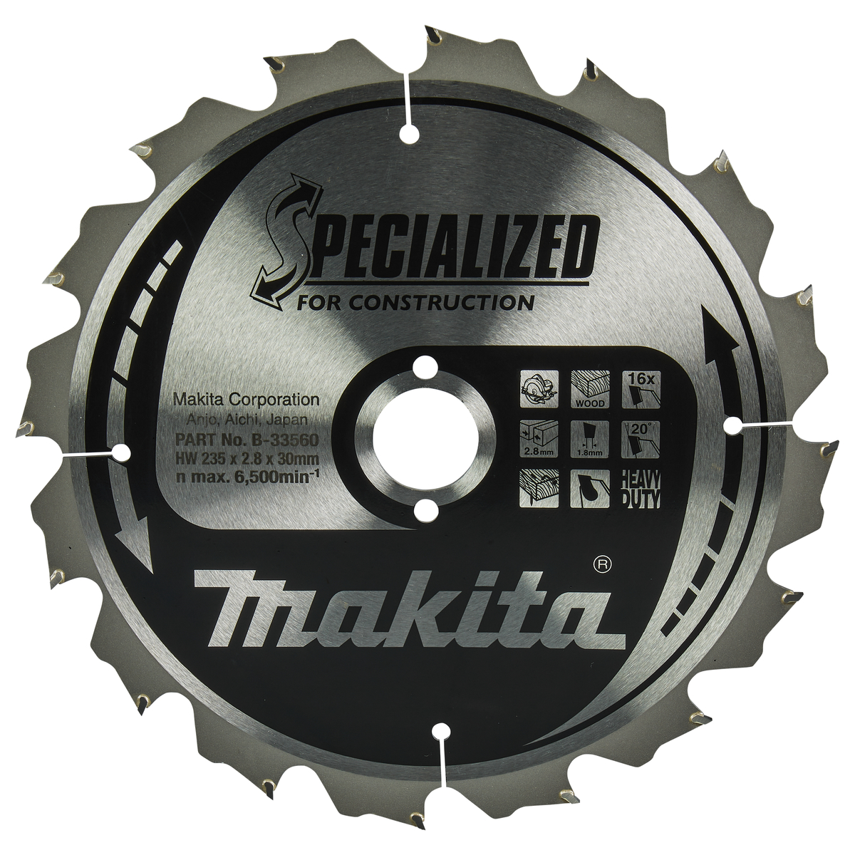 Makita B-33560 Cirkelzaagblad Hout (bouw/constructie) | Specialized | 235 x 30 mm | 16-tands