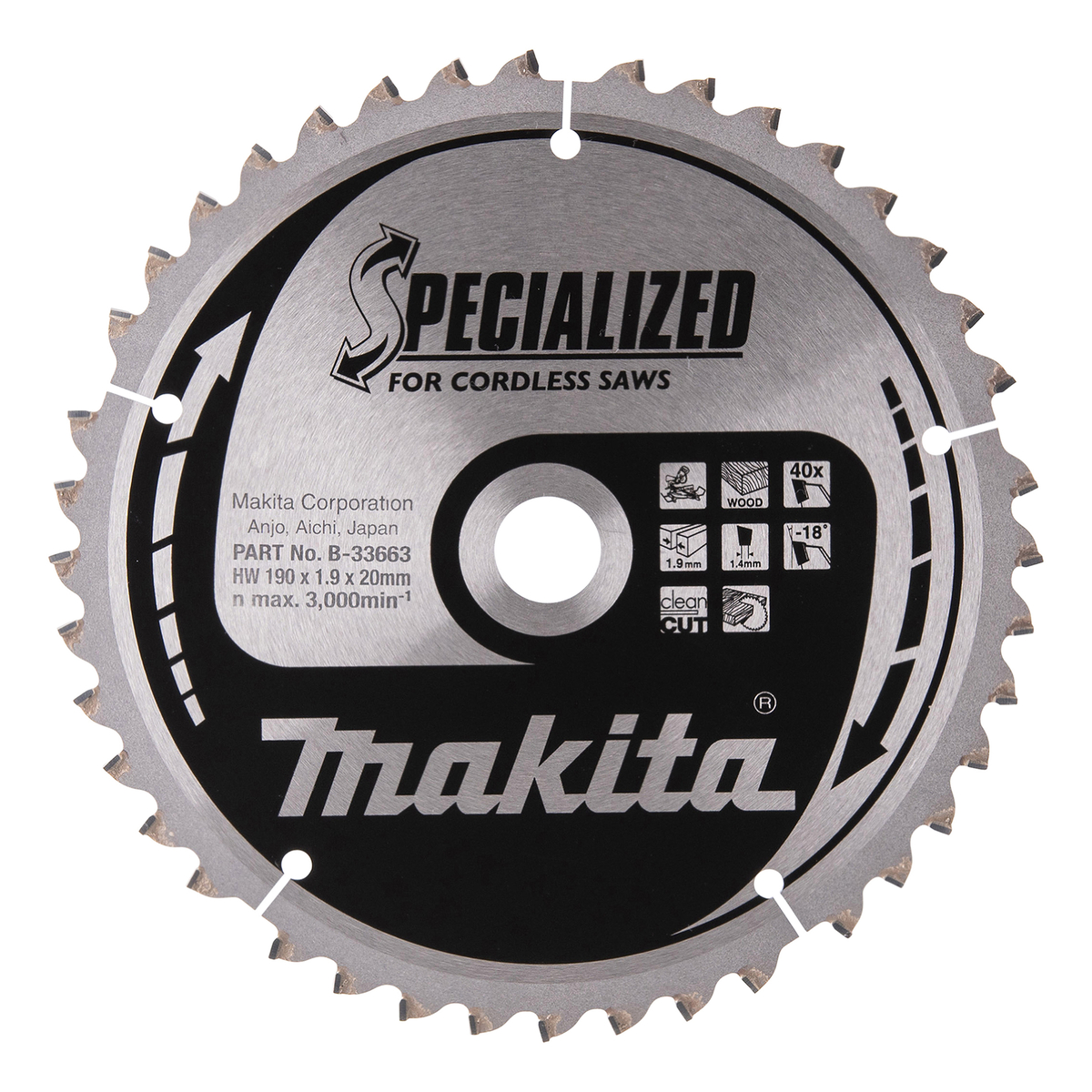 Makita B-33663 Afkortzaagblad Hout | Specialized | 190 x 20 mm | 40-tands