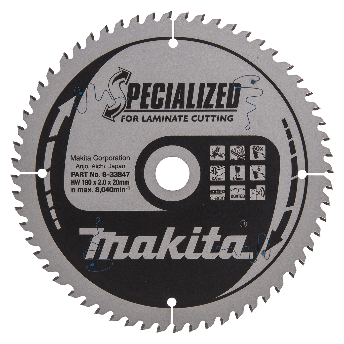 Makita B-33847 Afkortzaagblad Gemelamineerd | Specialized | 190 x 20 mm | 60-tands