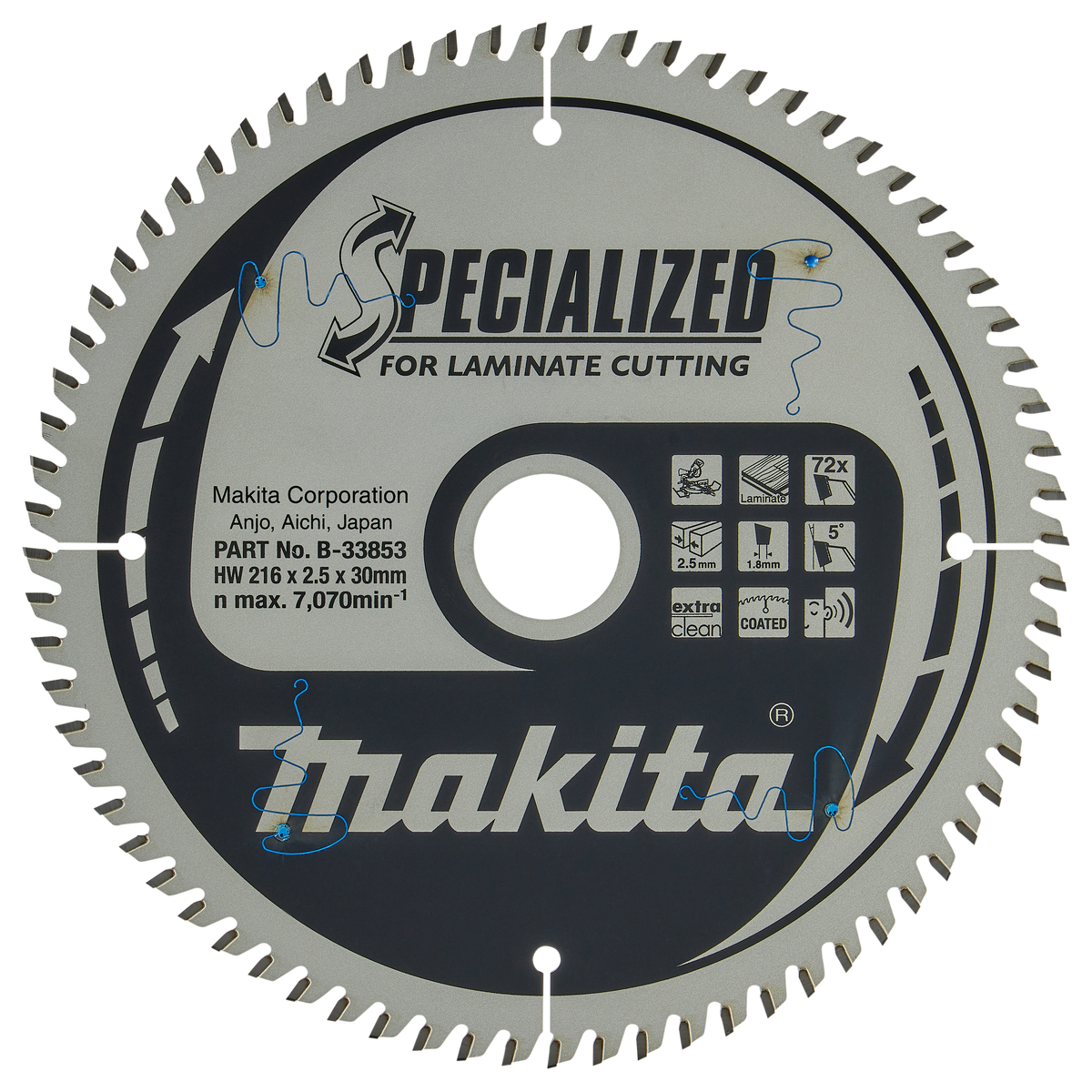 Makita B-33853 Afkortzaagblad Laminaat | Specialized | 216 x 30 mm | 72-tands