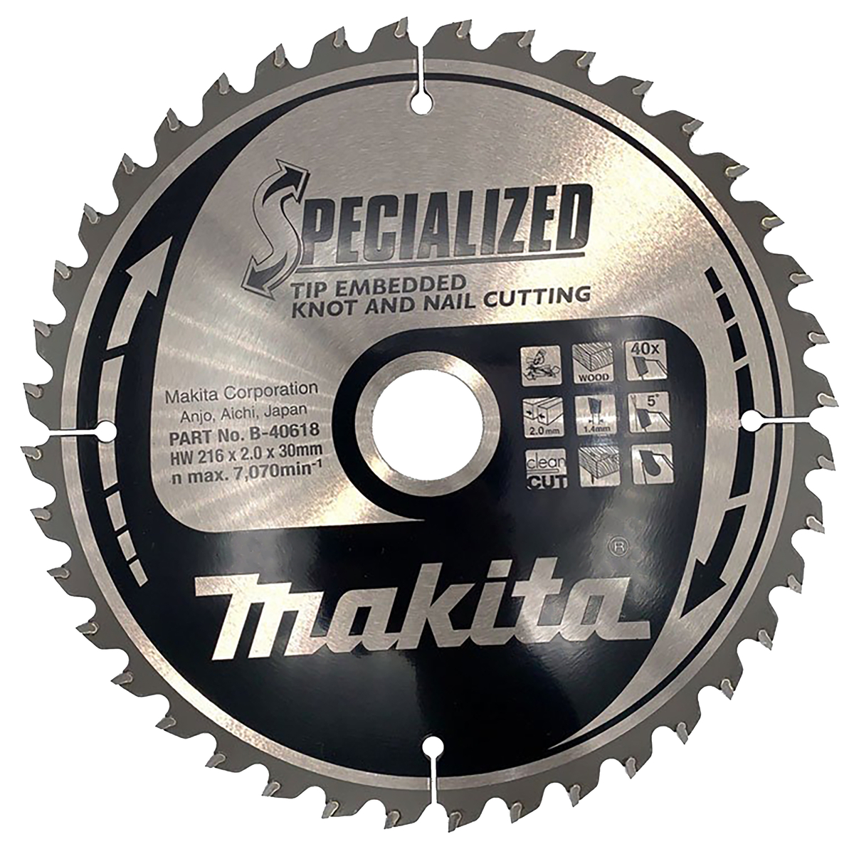 Makita B-40618 Afkortzaagblad Hout (noest/spijker) | Embedded Tip | 216 x 30 mm | 40-tands
