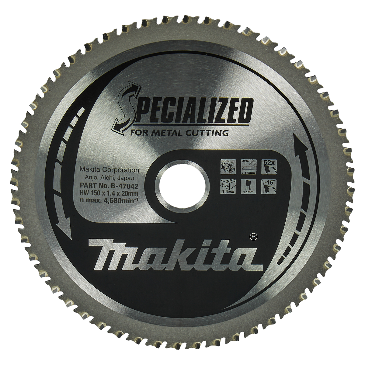 Makita B-47042 Cirkelzaagblad Dun plaatstaal | Specialized | 150 x 20 mm | 52-tands