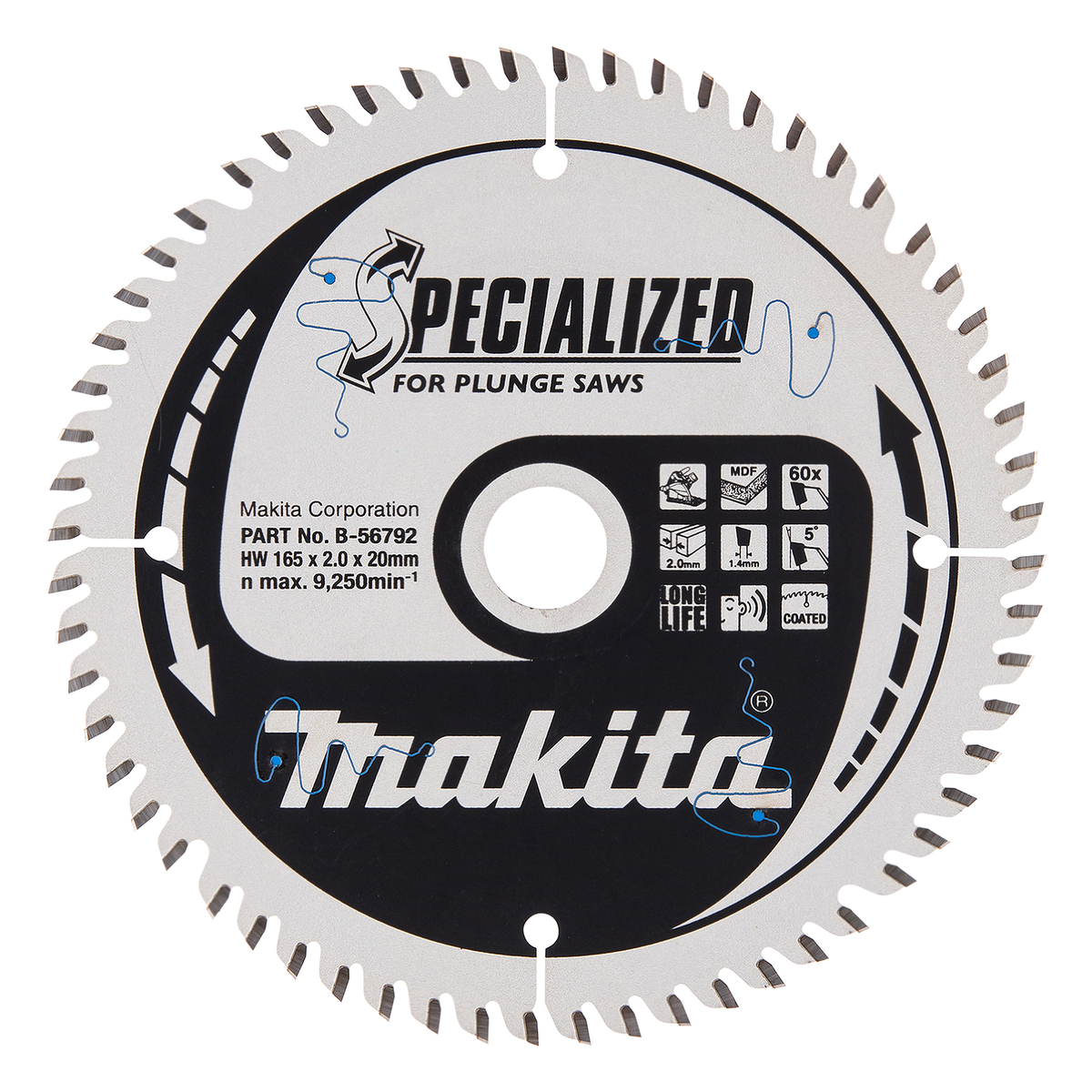 Makita B-56792 Invalcirkelzaagblad gemelamineerd | Specialized | 165 x 20 mm | 60-tands