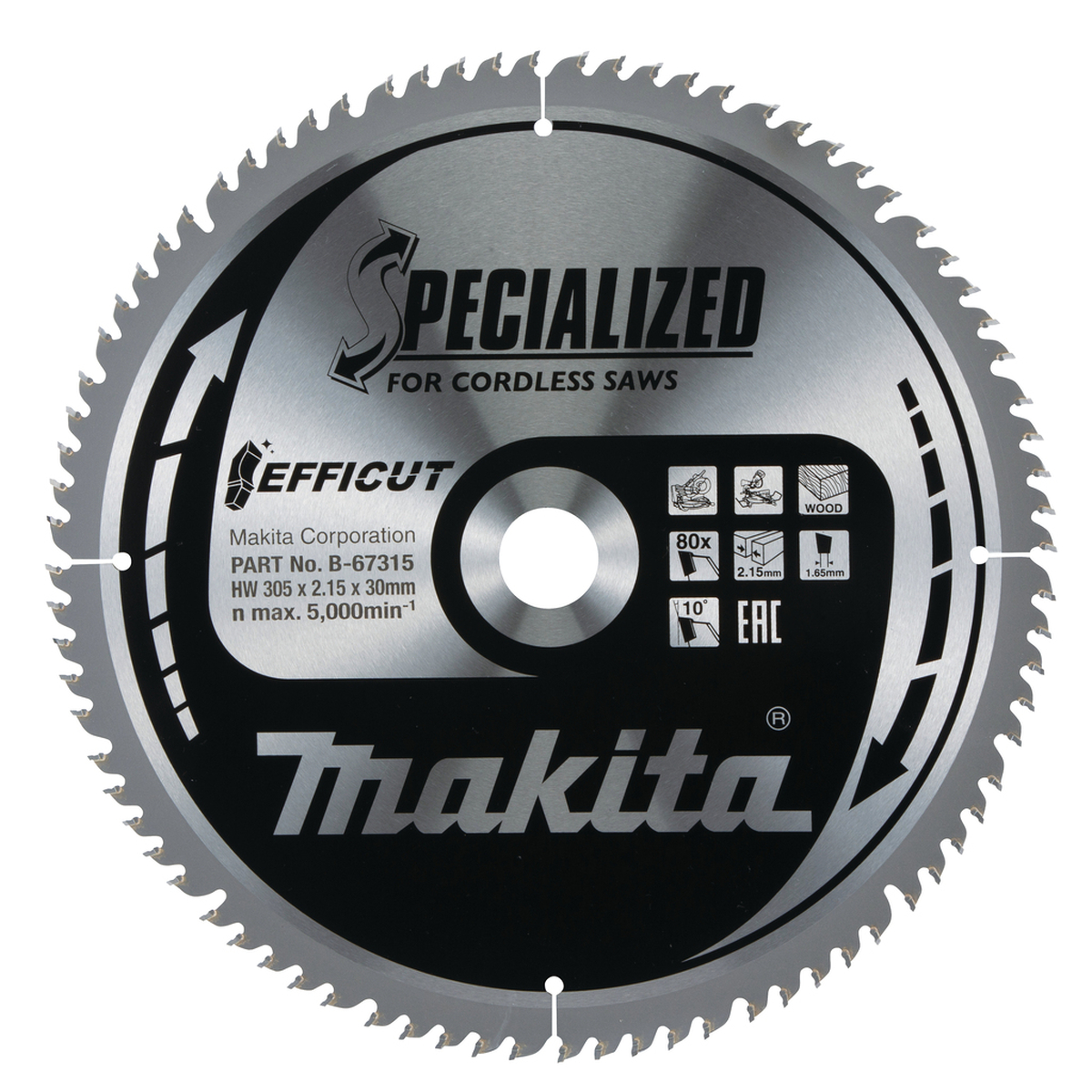 Makita B-67315 Afkortzaagblad Hout | Efficut | 305 x 30 mm | 80-tands
