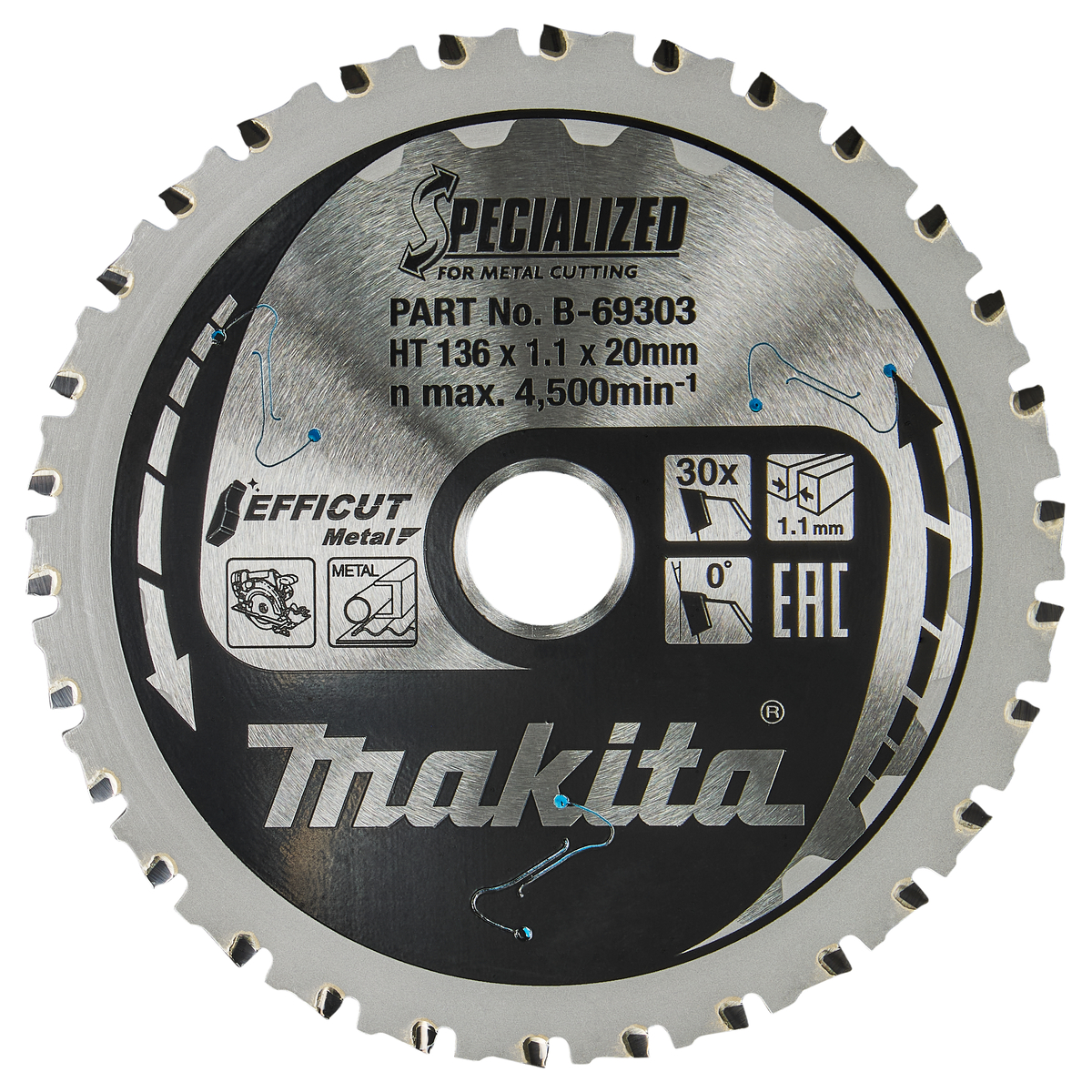 Makita B-69303 Cirkelzaagblad Staal | Efficut | 136 x 20 mm | 30-tands