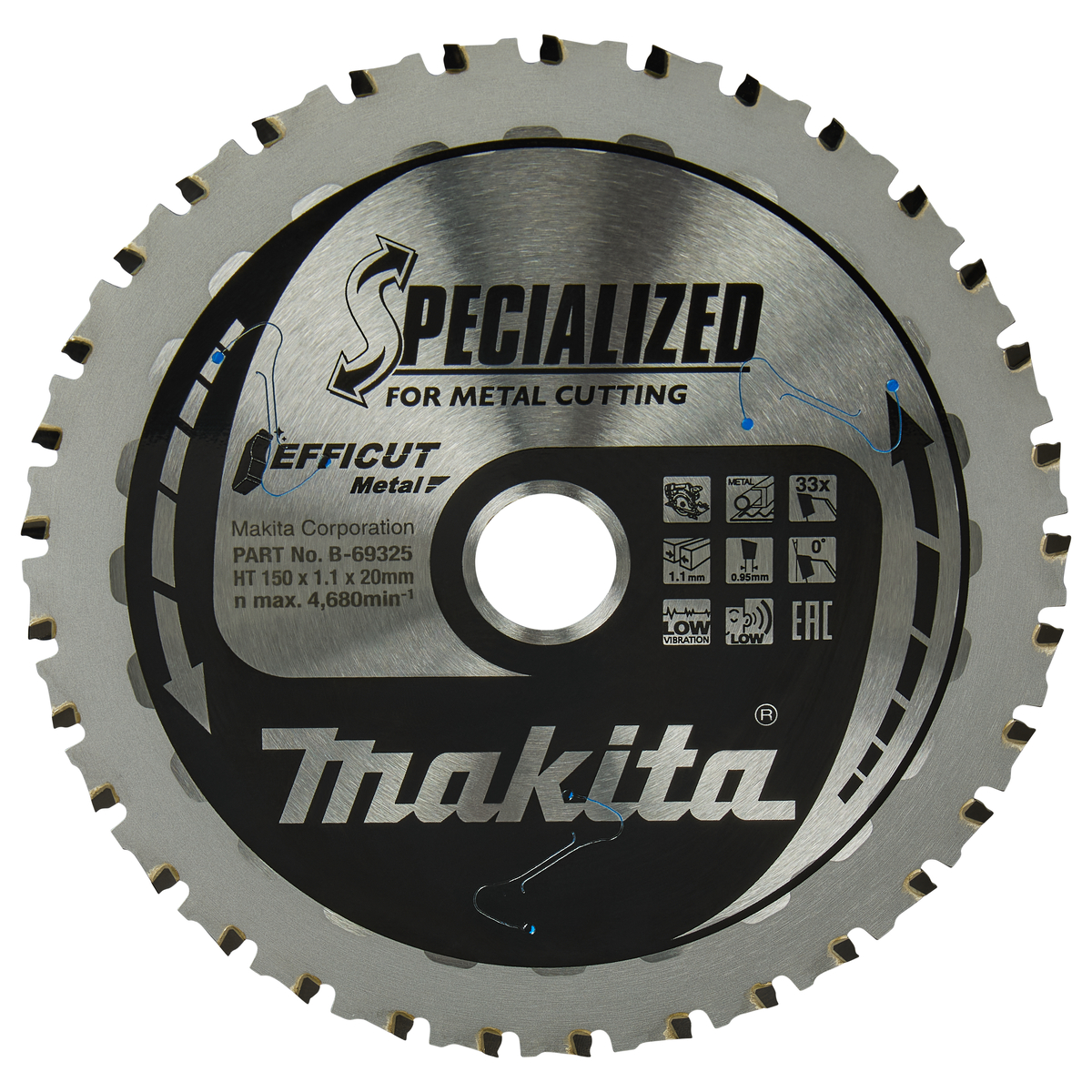 Makita B-69325 Cirkelzaagblad Staal | Efficut | 150 x 20 mm | 33-tands