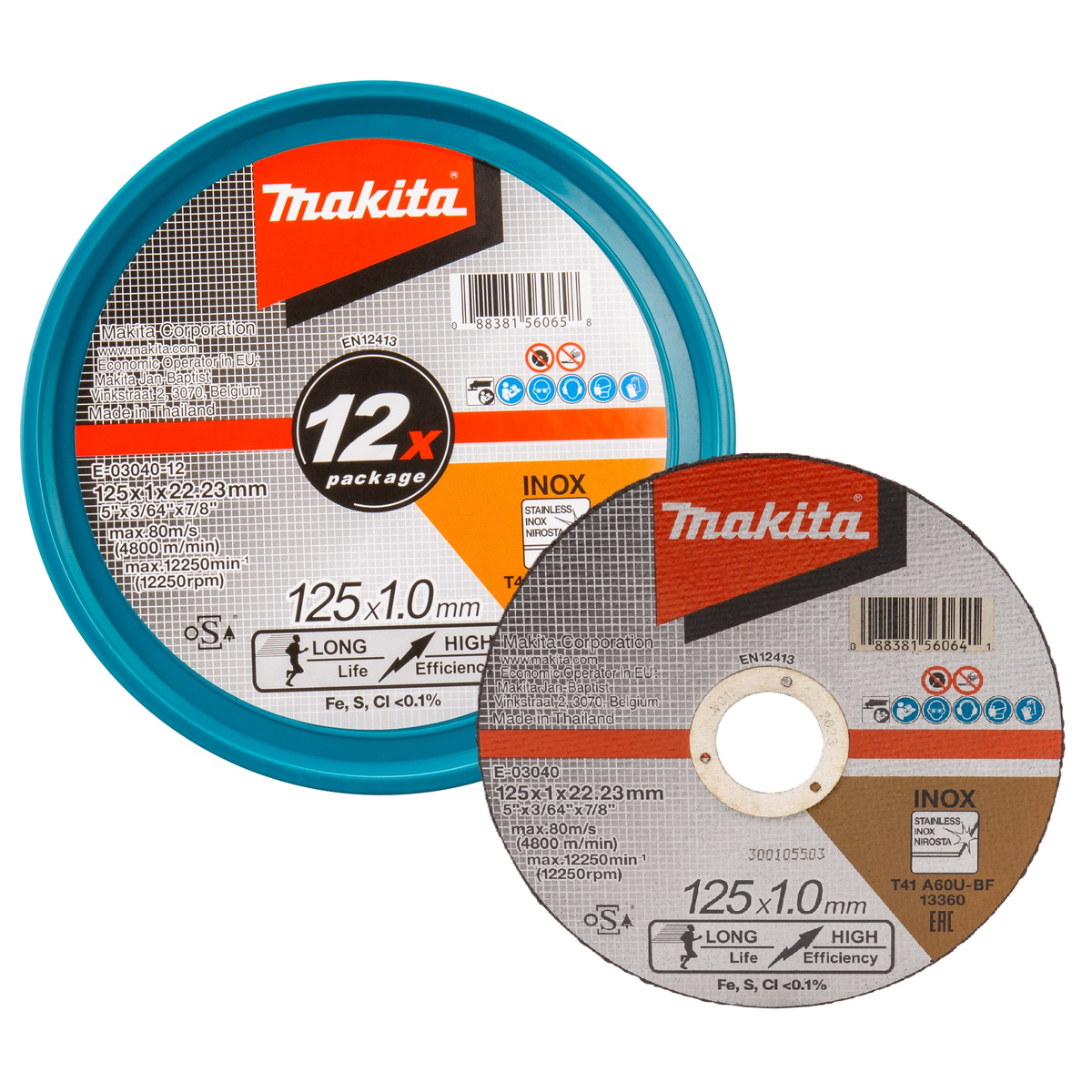 Makita E-03040-12 Doorslijpschijf RVS A60U | 125 x 22,23 x 1,0 mm | 12 stuks