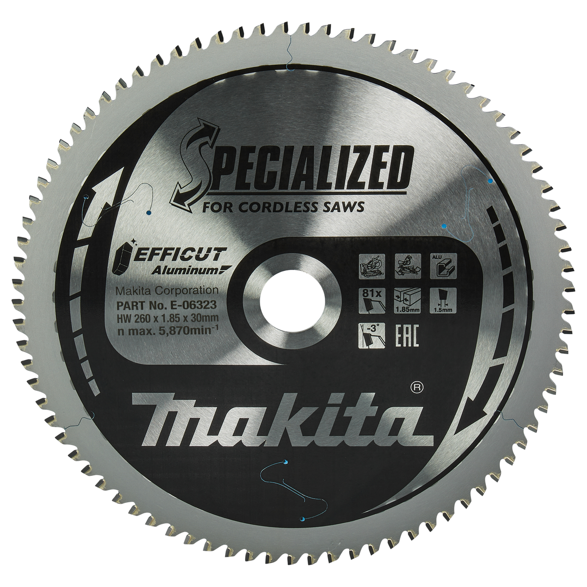 Makita E-06323 Afkortzaagblad Aluminium | Efficut | 260 x 30 mm | 81-tands