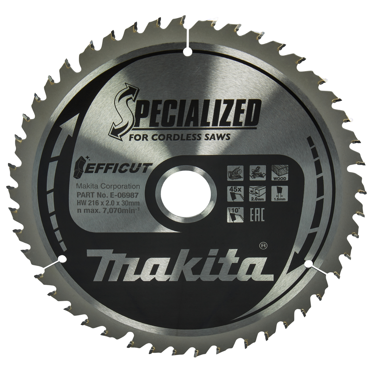 Makita E-06987 Afkortzaagblad Hout | Efficut | 216 x 30 mm | 45-tands