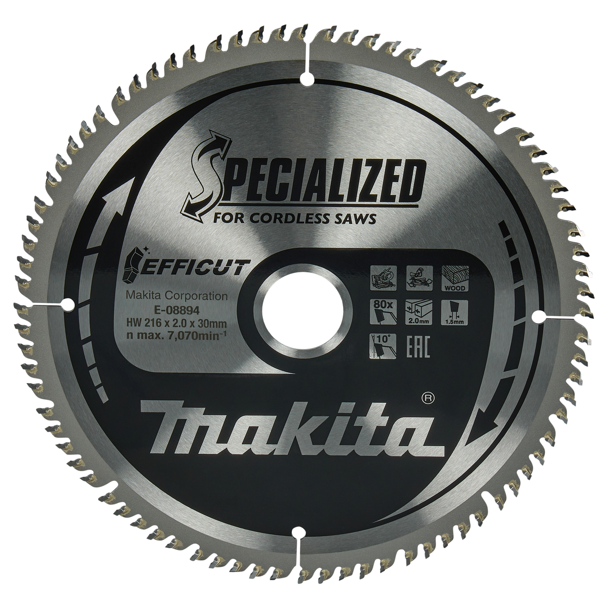 Makita E-08894 Afkortzaagblad Hout | Efficut | 216 x 30 mm | 80-tands