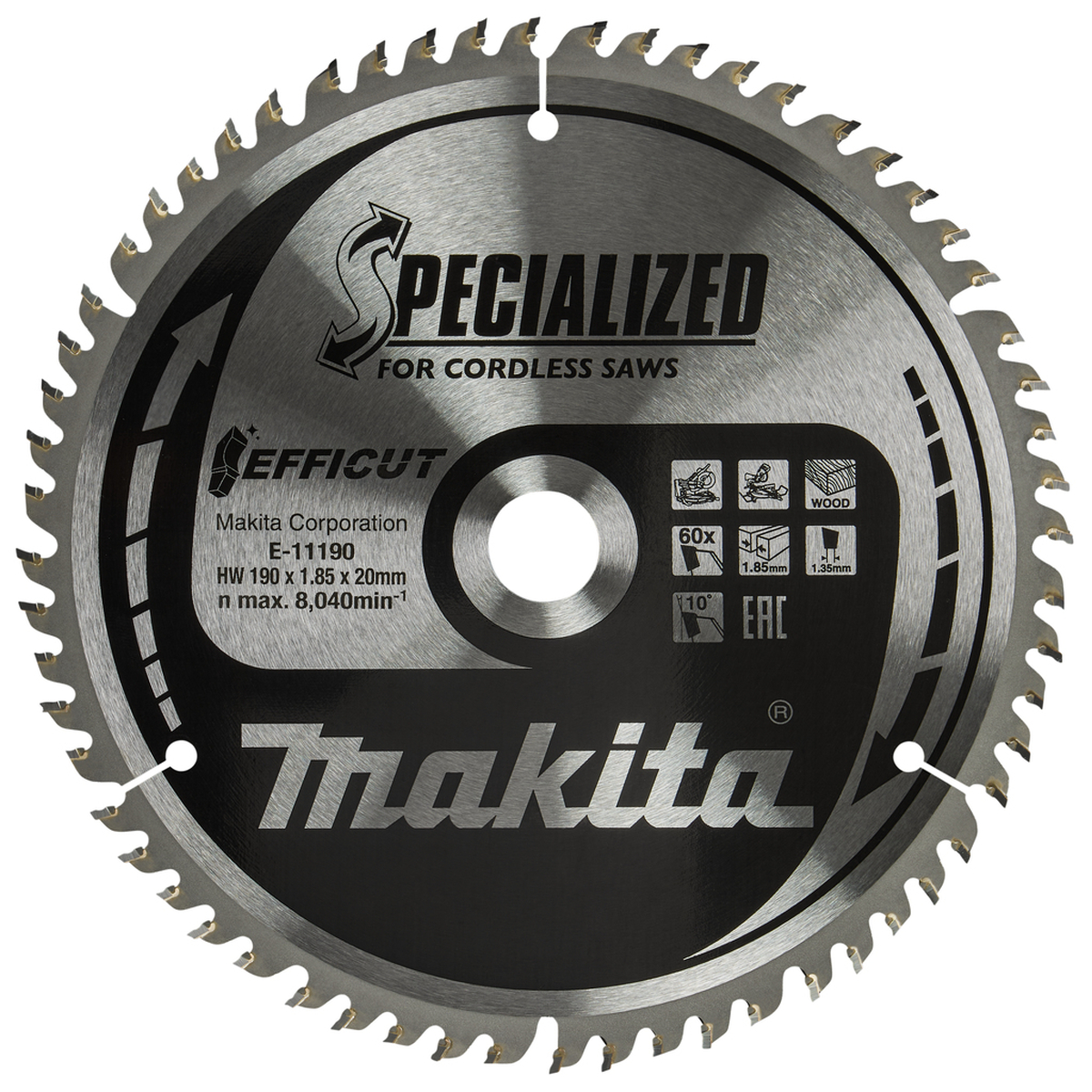 Makita E-11190 Afkortzaagblad Hout | Efficut | 190 x 20 mm | 60-tands