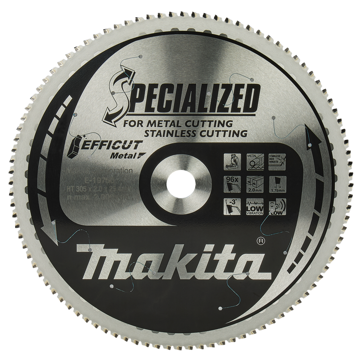 Makita E-19750 Afkortzaagblad RVS/staal | Efficut | 305 x 25,4 mm | 96-tands