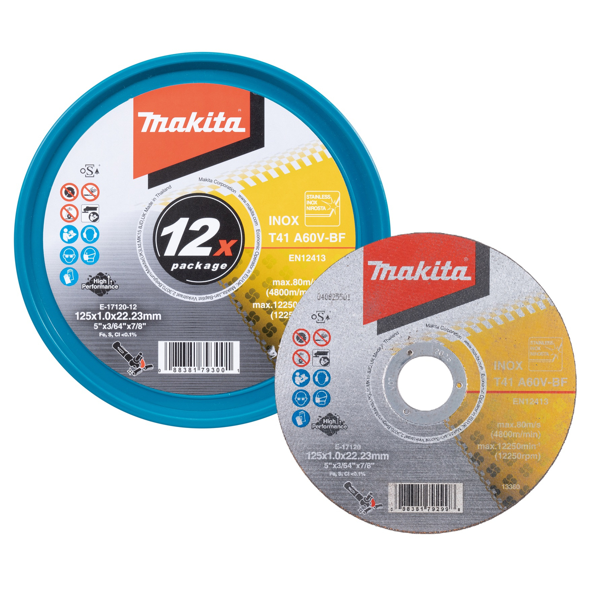Makita E-17120-12 Doorslijpschijf RVS A60V | 125 x 22,23 x 1,0 mm | 12 stuks