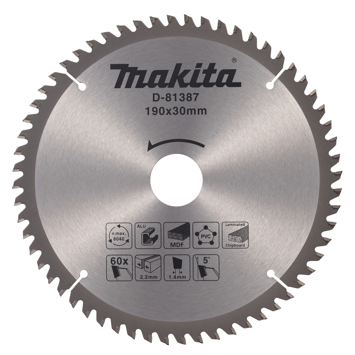 Makita D-81387 Cirkelzaagblad diverse materialen | 190 x 30 mm | 60-tands