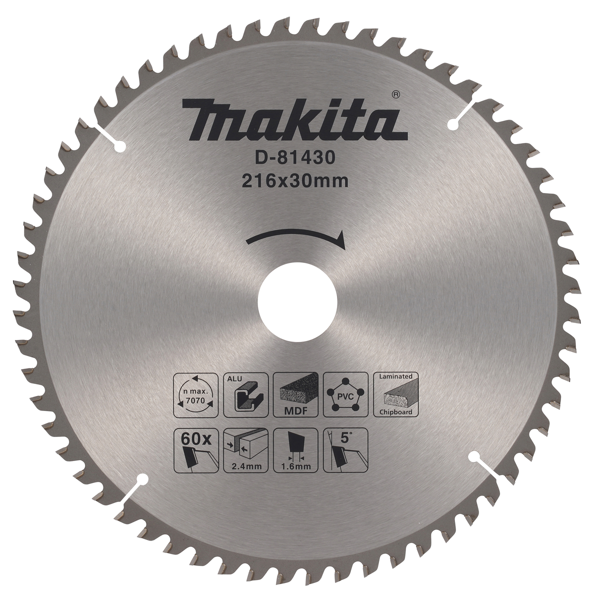 Makita D-81430 Afkortzaagblad diverse materialen | 216 x 30 mm | 60-tands