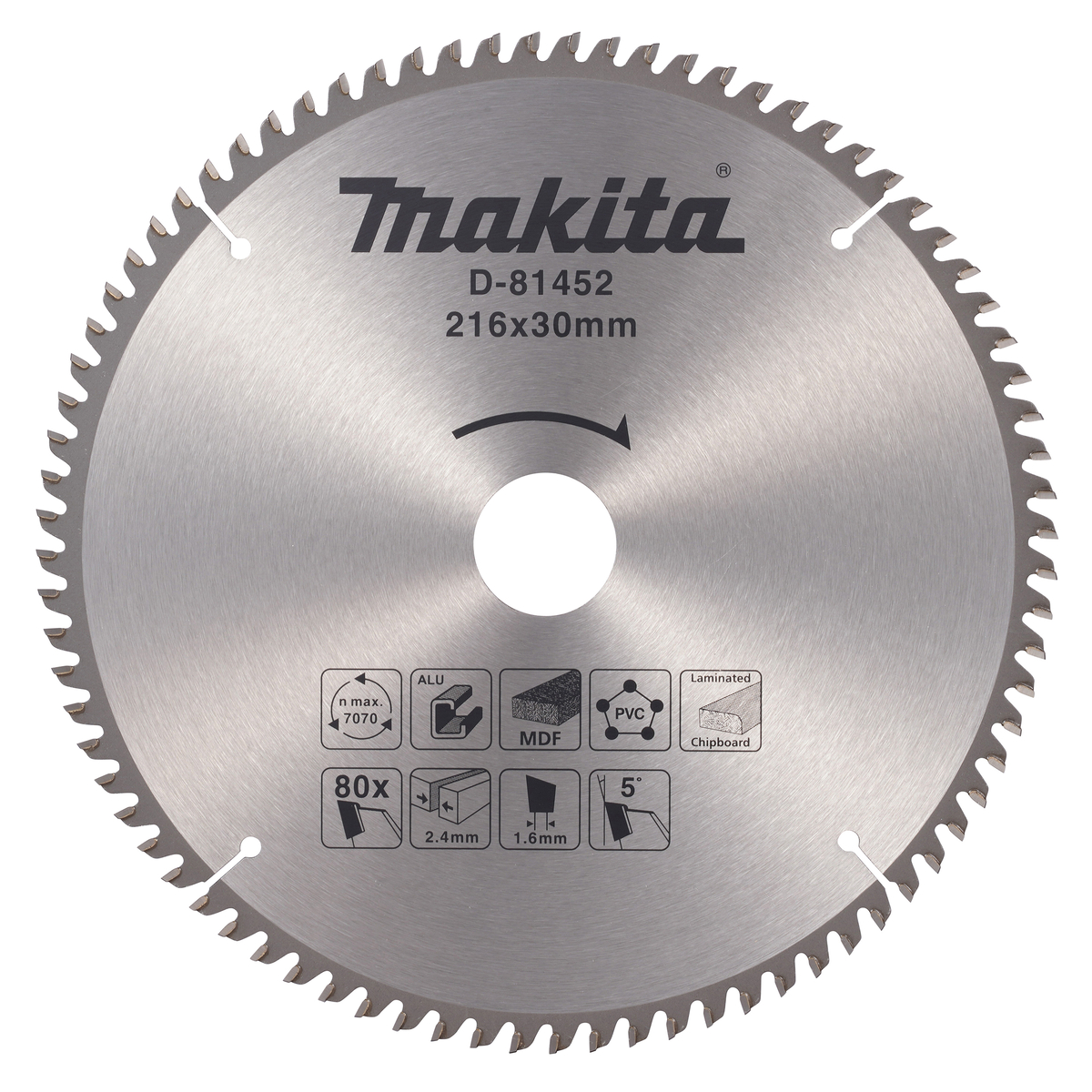 Makita D-81452 Afkortzaagblad diverse materialen | 216 x 30 mm | 80-tands
