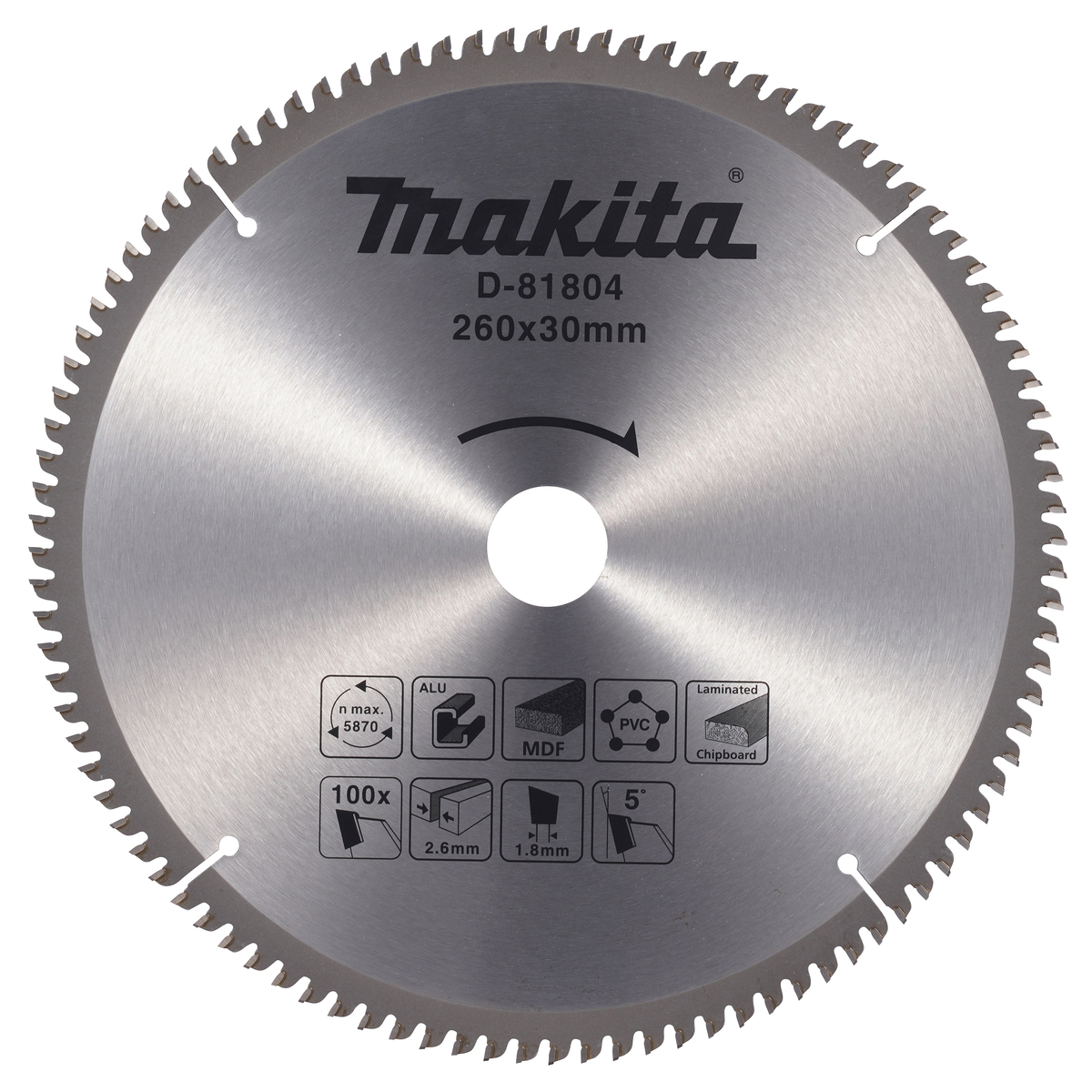Makita D-81804 Afkortzaagblad diverse materialen | 260 x 30 mm | 100-tands