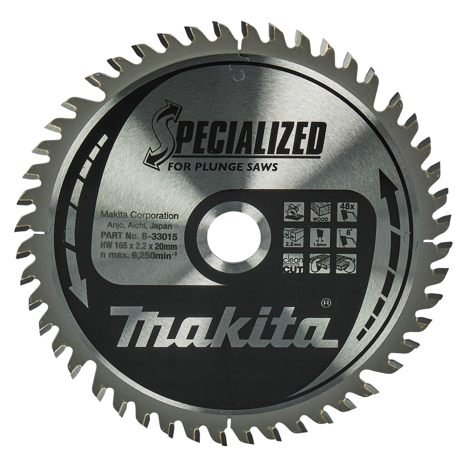 Makita Invalcirkelzaagblad voor hout | Specialized: Invalcirkelzaag | Ø 165mm Asgat 20mm 48T - B-33015