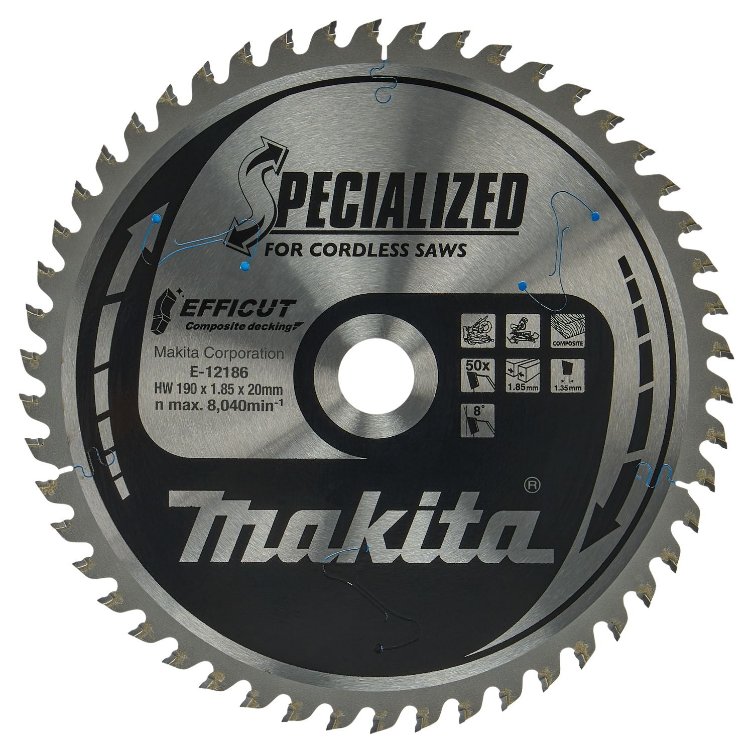 Makita Afkortzaagblad voor WPC | Efficut | Ø 190mm Asgat 20mm 50T - E-12186