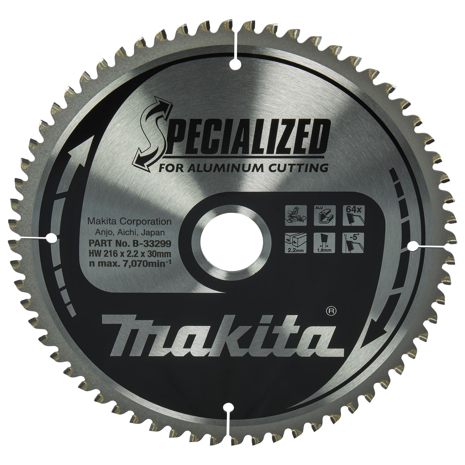 Makita Afkortzaagblad voor Aluminium | Specialized | Ø 216mm Asgat 30mm 64T - B-33299