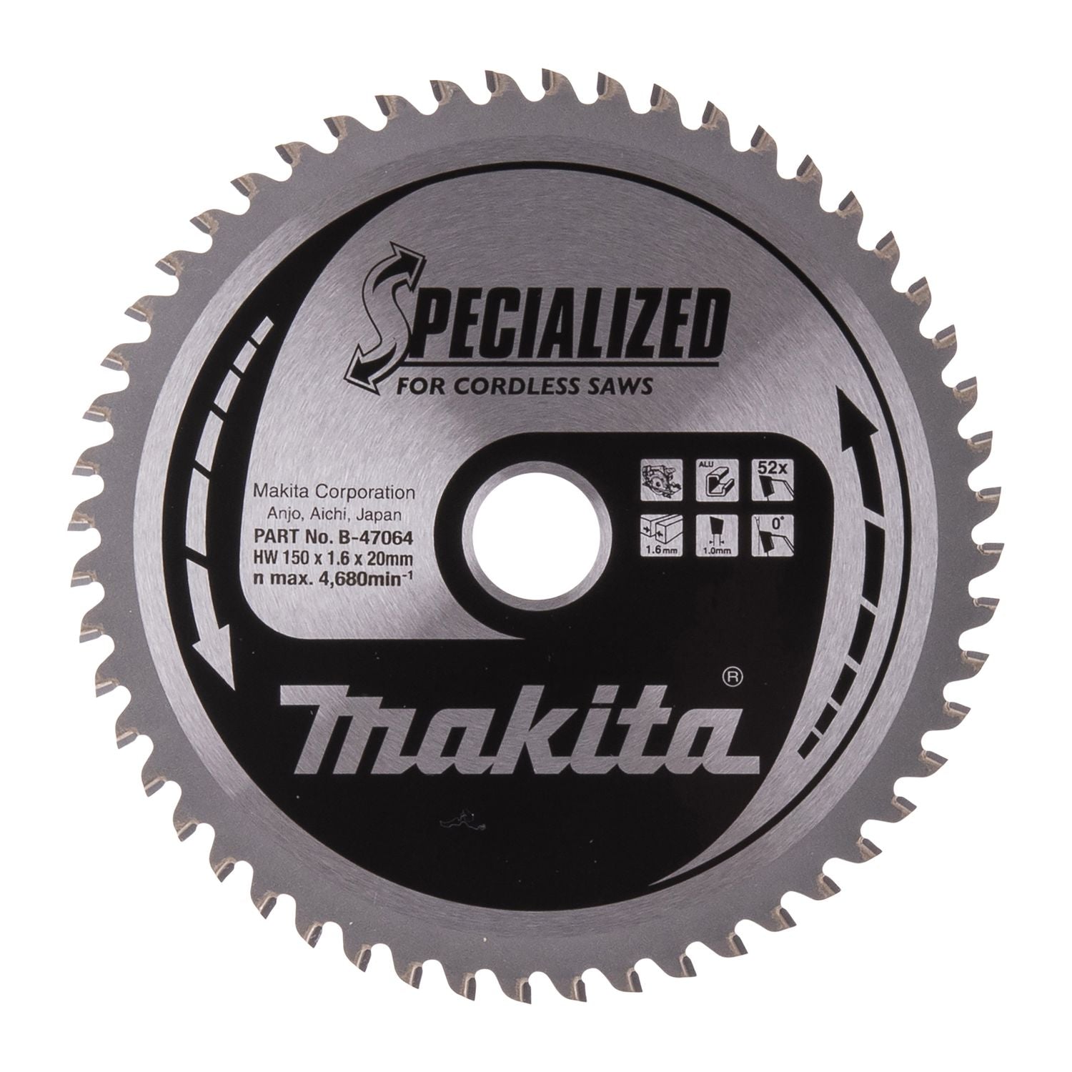 Makita Cirkelzaagblad voor Aluminium | Specialized | Ø 150mm Asgat 20mm 52T - B-47064
