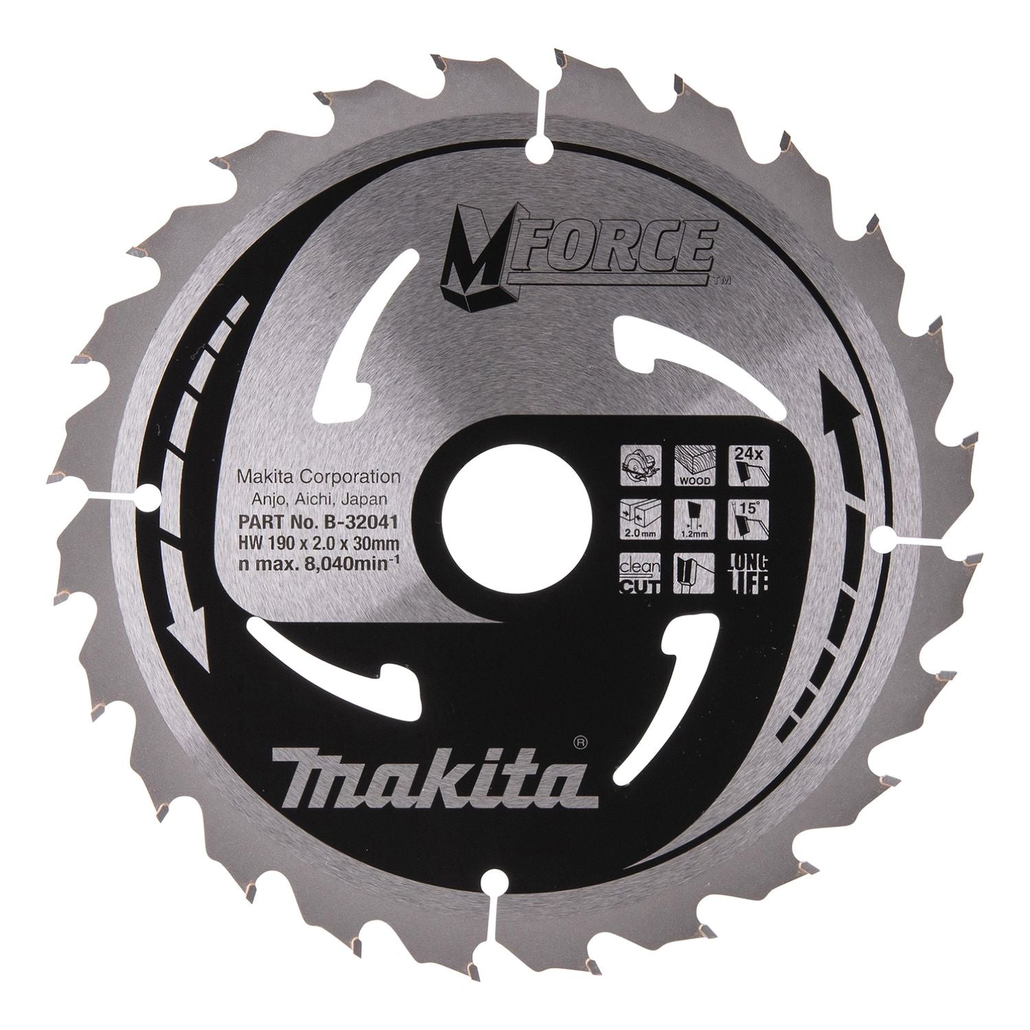 Makita Cirkelzaagblad voor Hout | Mforce | Ø 190mm Asgat 30mm 24T - B-32041