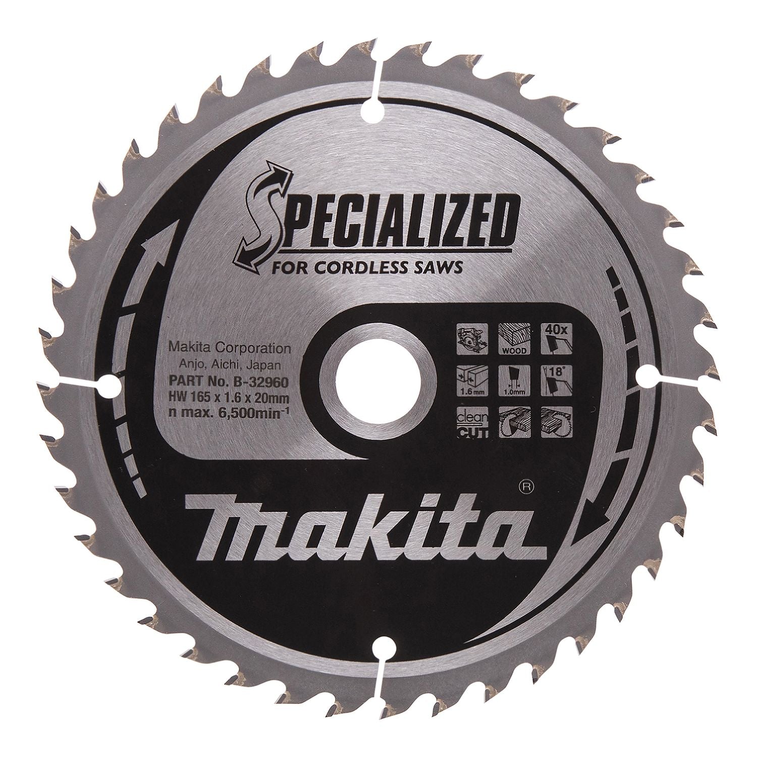 Makita Cirkelzaagblad voor Hout | Specialized: Accu | Ø 165mm Asgat 20mm 40T - B-32960