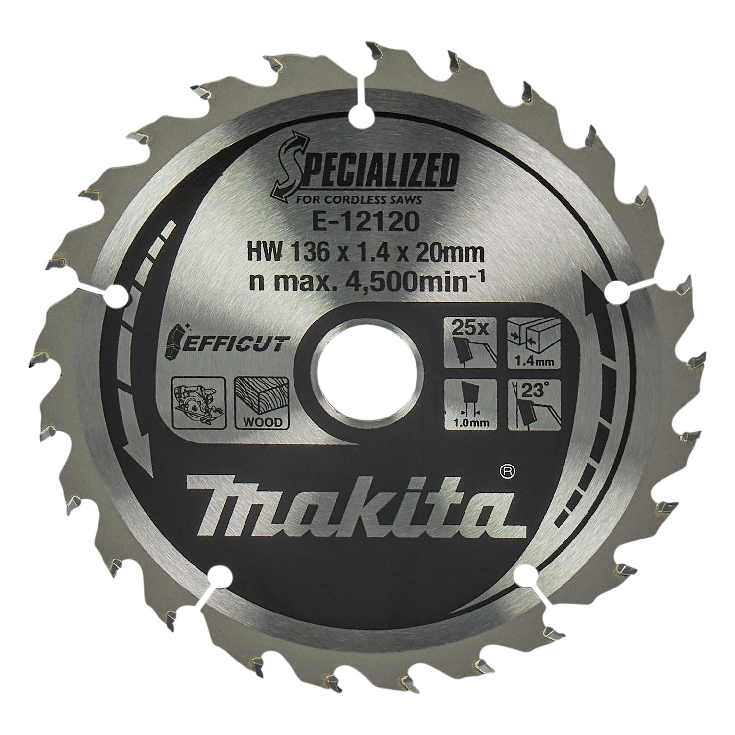 Makita Cirkelzaagblad voor Hout | Efficut | Ø 136mm Asgat 20mm 25T - E-12120
