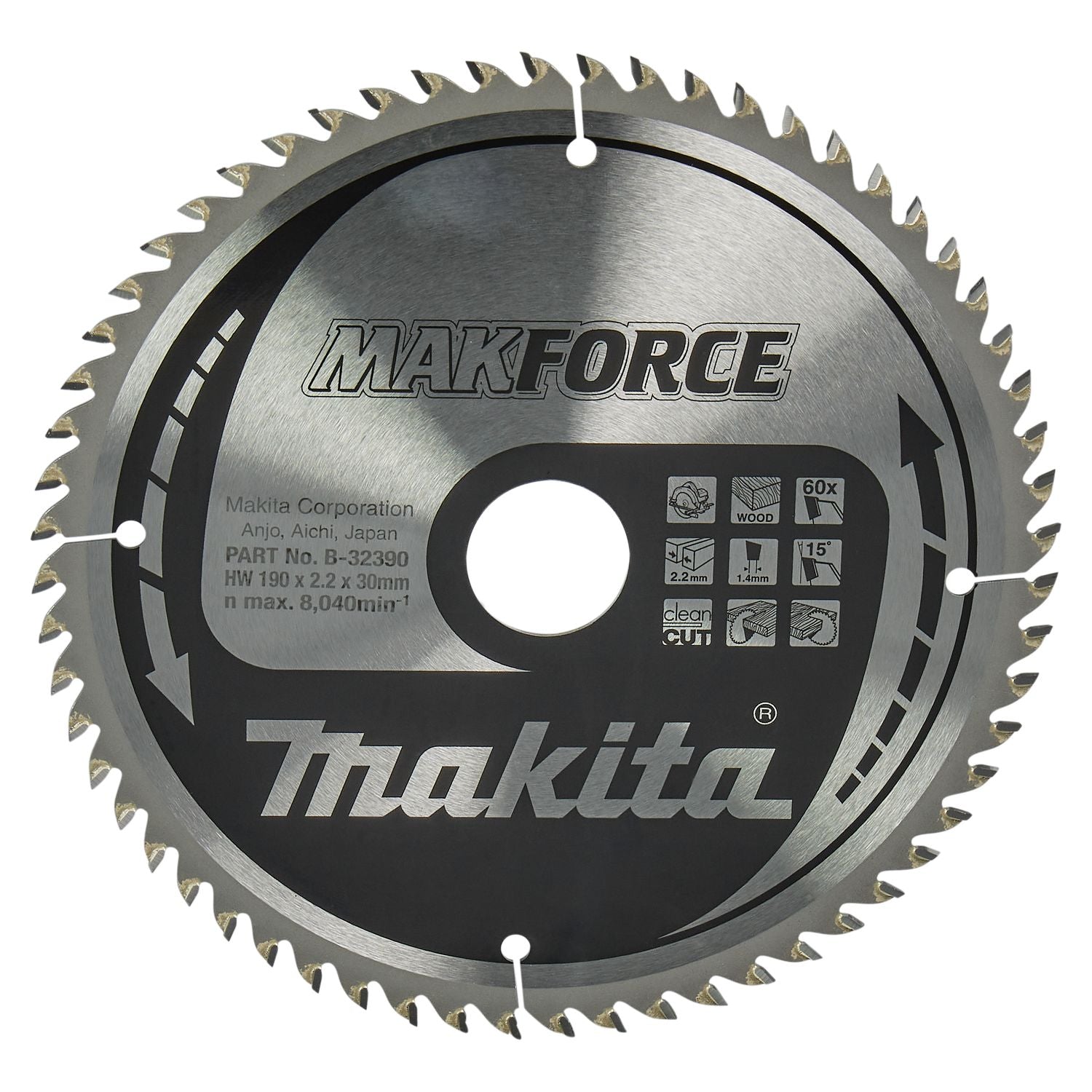 Makita Cirkelzaagblad voor Hout | Makforce | Ø 190mm Asgat 30mm 60T - B-32390